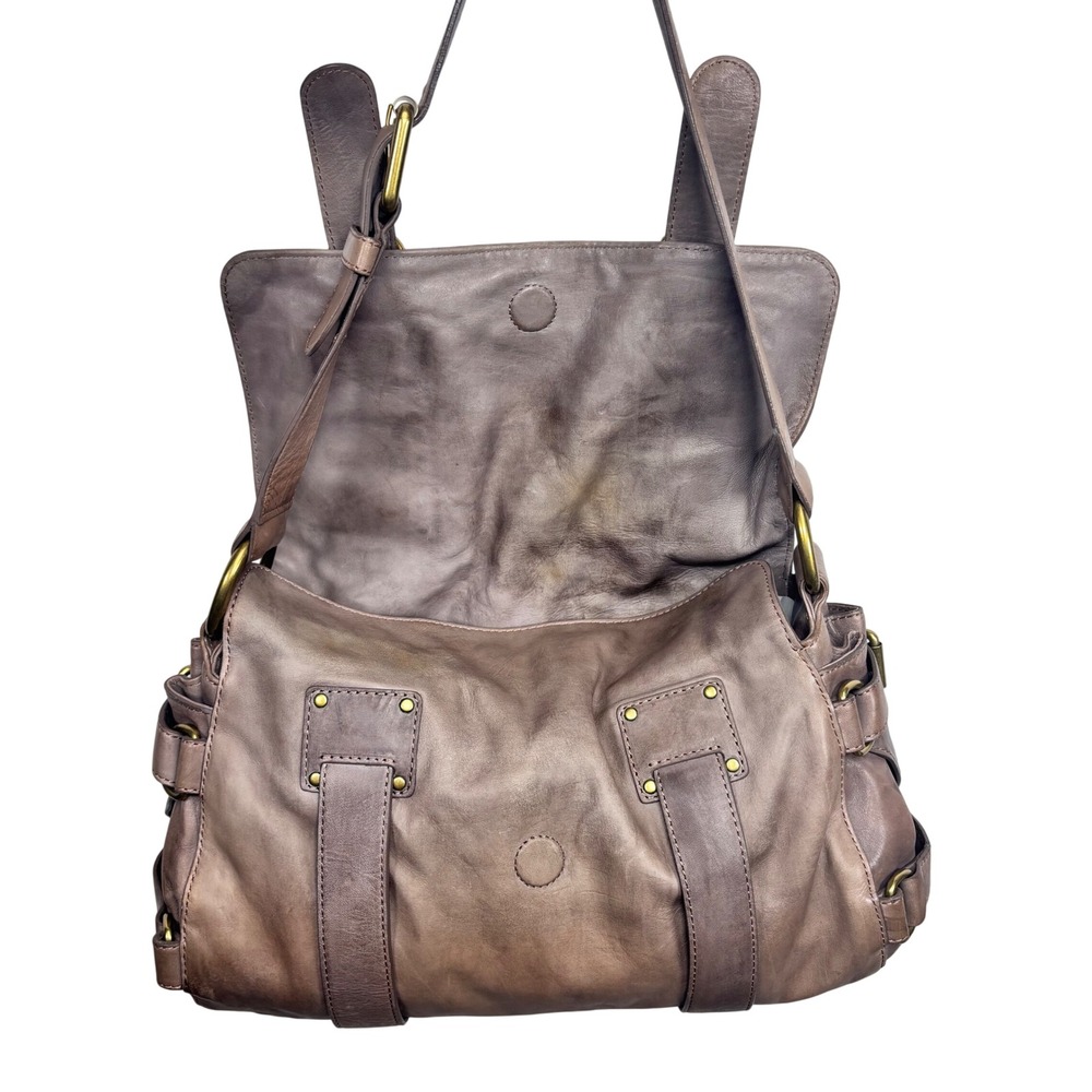 Kooba Leather Shoulder Bag Crossbody Distressed Brown Gray Buckle Boho Grunge - Picture 4 of 13